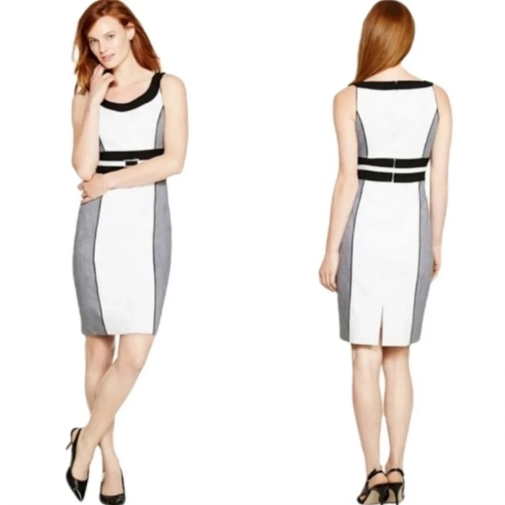 {WHBM} White Gray Black Colorblock Sheath Dress, size 2 - Picture 6 of 12
